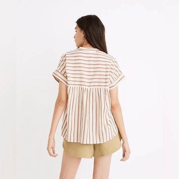 Madewell Crinkle Cotton Lakeline Popover Shirt in Stripe size Large #1348 - Picture 4 of 10